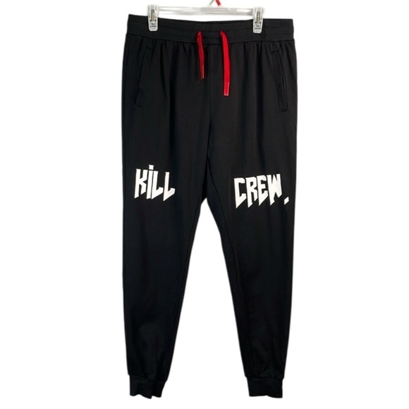 KILL CREW Unisex Joggers Black Thigh Graphics Drawstring Pockets Gym Workout L - Picture 2 of 10